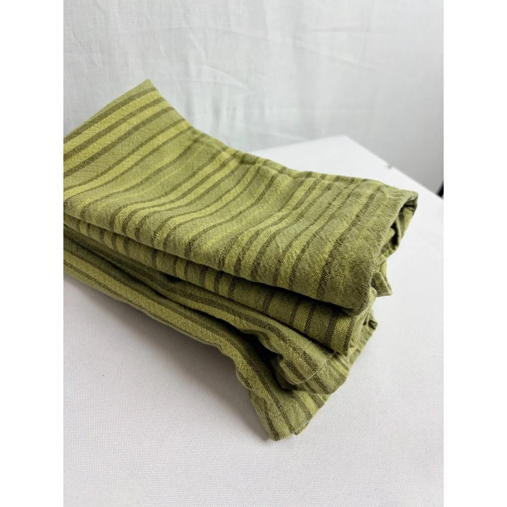 Tag Green Striped Cotton Cloth Napkins Set of 4 Farmhouse Boho Table Linens